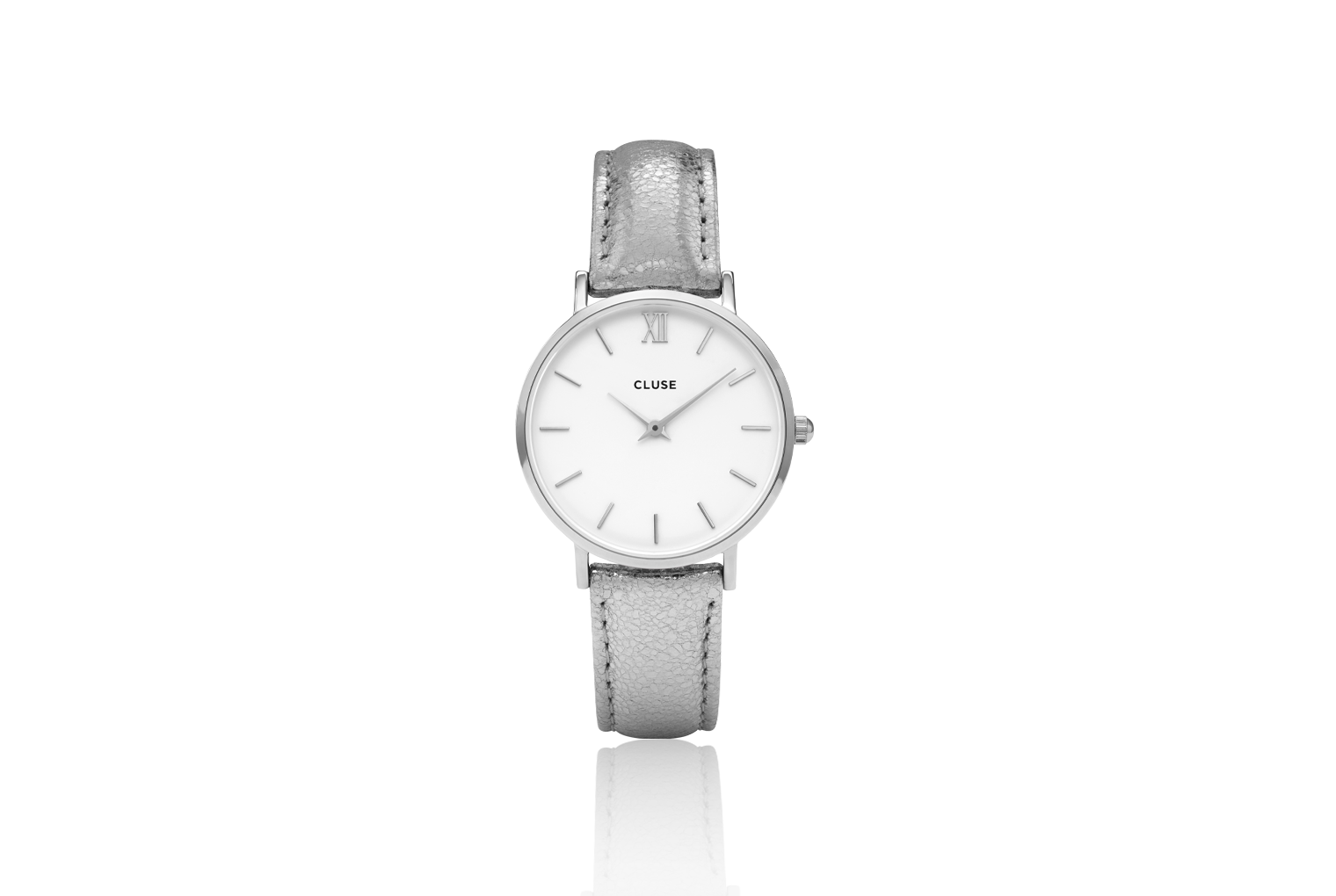 Cluse Minuit Silver Leather Watch 33mm 
