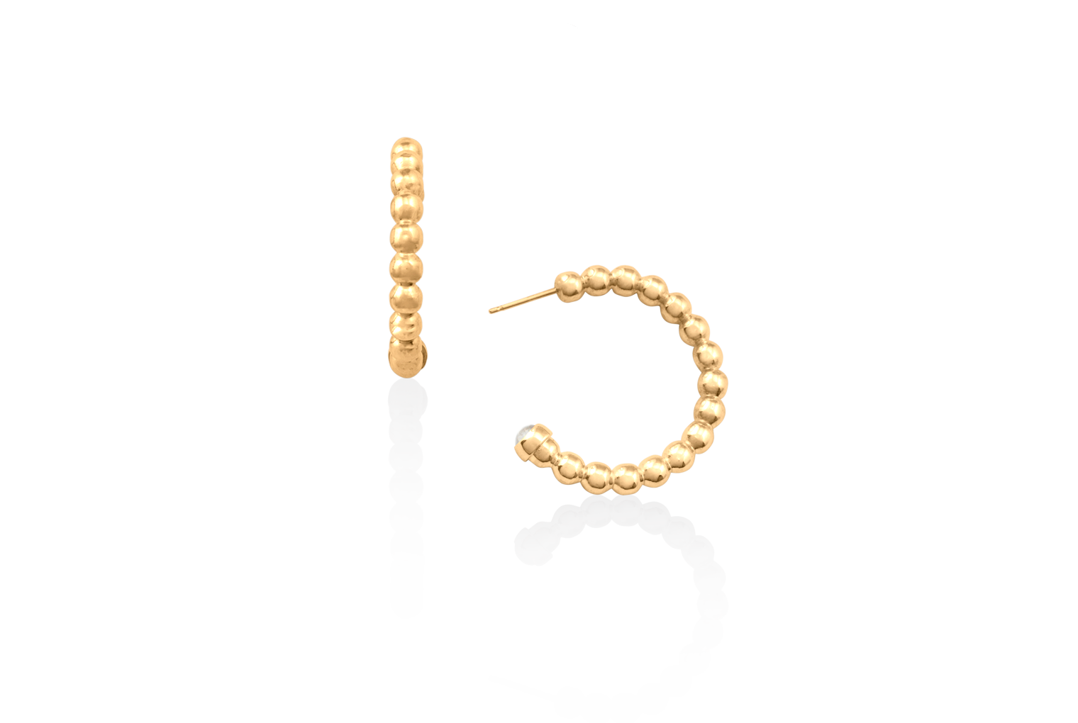 Crescent Beaded Earhoops - 14K Gold