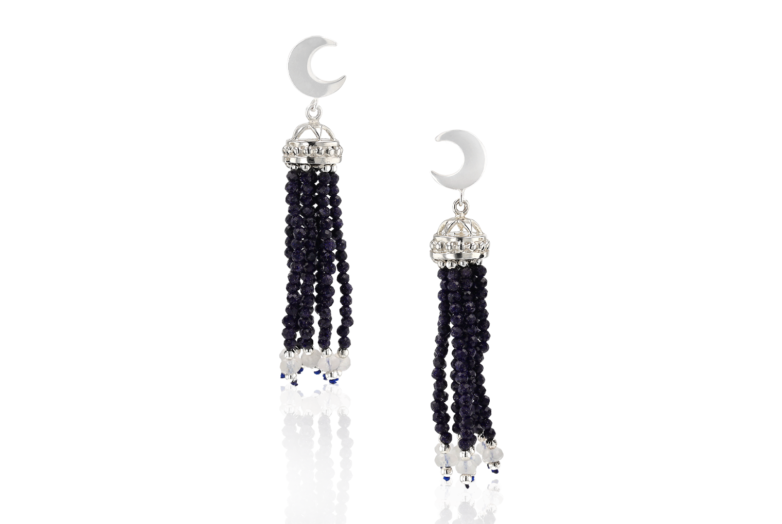 Crescent Starry Night Tassel Earrings