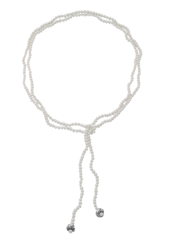 Knot Finial Lariat White Pearl