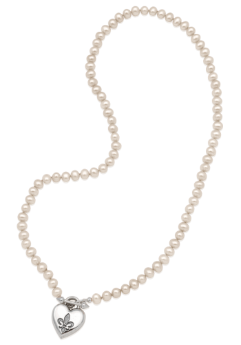 Fleur de Lis Intaglio Heart Pearl Necklace