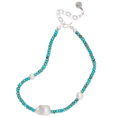 Renaissance Turquoise and Baroque Pearl Necklace