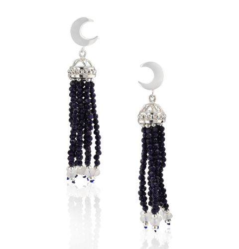 Crescent Starry Night Tassel Earrings