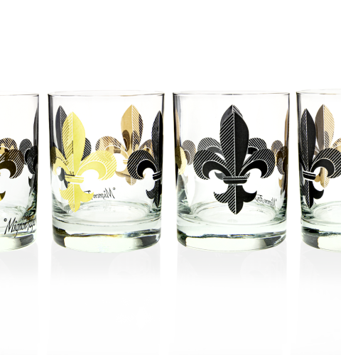 Fleur de Lis Black and Gold Glasses