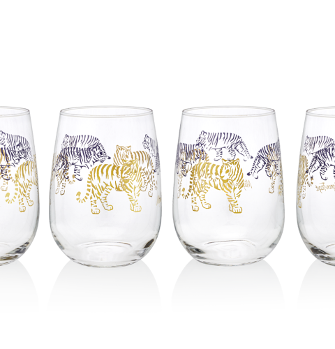 Tiger, Tiger Purple and Gold Stemless Glasses